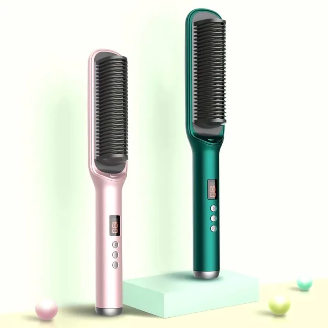 Portable hair straightener brush